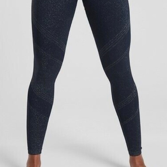 Athleta Twilight Tight Navy Sparkly Silver Metallic High Waisted Leggings Size L - Picture 5 of 15